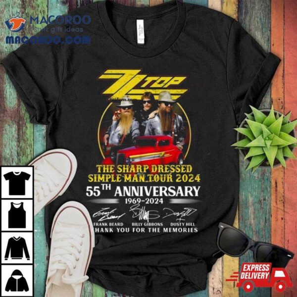 Zz Top The Sharp Dressed Simple Man Tour 2024 55th Anniversary 1969 2024 Thank You For The Memories Signatures Shirt