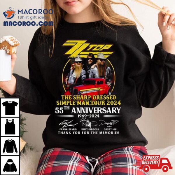 Zz Top The Sharp Dressed Simple Man Tour 2024 55th Anniversary 1969 2024 Thank You For The Memories Signatures Shirt