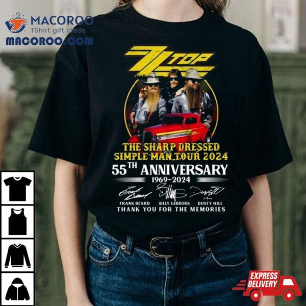 Zz Top The Sharp Dressed Simple Man Tour 2024 55th Anniversary 1969 2024 Thank You For The Memories Signatures Shirt