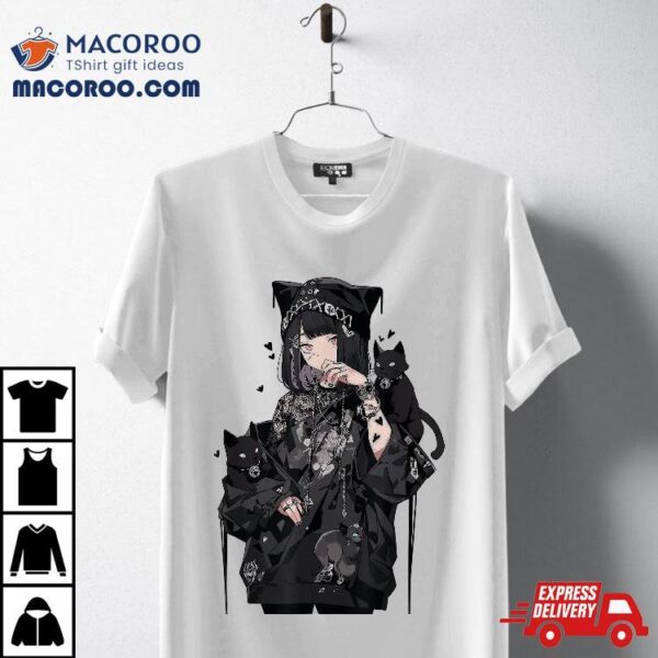 Anime Girl Gothic Waifu Japanese Kawaii Cat Otaku Aesthetic Shirt