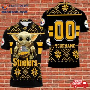 Baby Yoda Hugs Pittsburgh Steelers Ugly Sweater 3D 1 Personalized Polo Shirt All-over Print