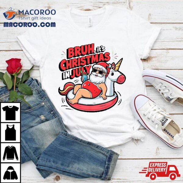 Bruh Its Christmas In July Hawaiian Flamingo Boys Kids Shirt