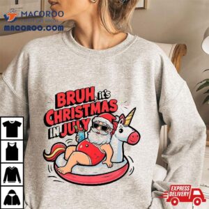 Bruh Its Christmas In July Hawaiian Flamingo Boys Kids Tshirt