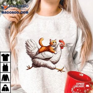 Cat Riding Chicken Funny Tshirt