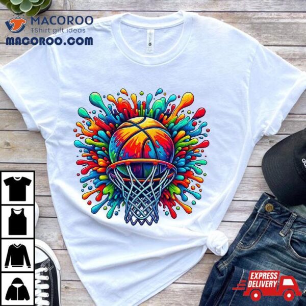 Colorful Basketball Tie Dye Color Splash Hoop Net Slam Dunk Shirt