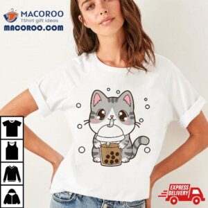 Cute Cat Boba Tea Anime Japanese Kids Teen Girl Kawaii Shirt