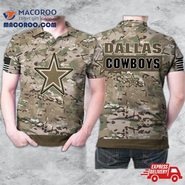 Dallas Cowboys Camouflage Pattern American Us Flag 3D Printed Gift For Fan Polo Shirt