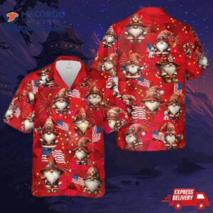 Firefighter Gnome Fire Truck 4th Of July Hawaiian Shirt