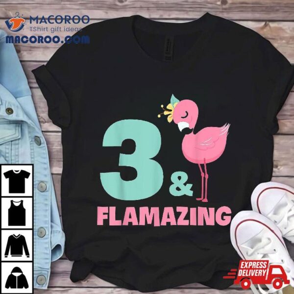 Flamingo Girl Birthday Party Theme 3 Years Old & Flamazing Shirt