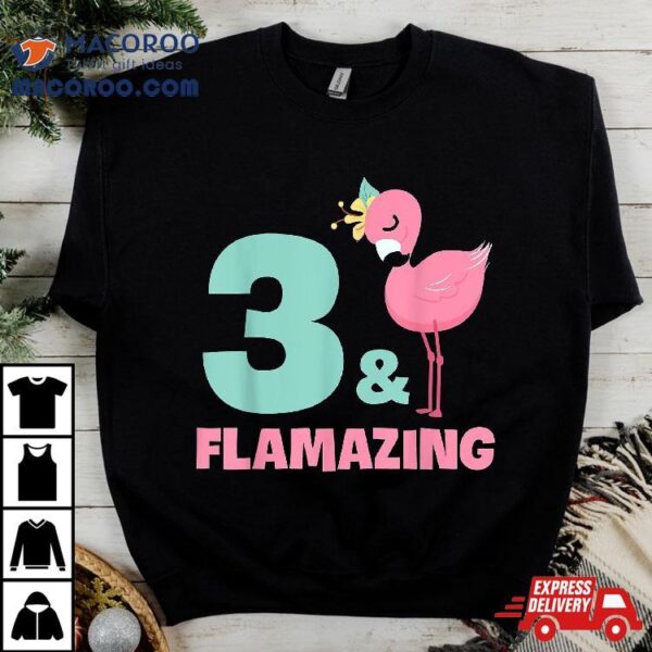 Flamingo Girl Birthday Party Theme 3 Years Old & Flamazing Shirt