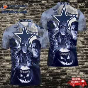 Freddy Jason Michael Myers Love Dallas Cowboys Pumpkin Head Halloween 3D Polo Shirt
