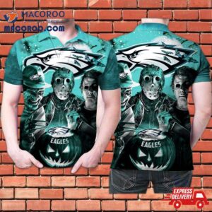 Freddy Jason Michael Myers Loves Philadelphia Eagles Pumpkin Head Halloween Gift For Lovers Polo Shirt