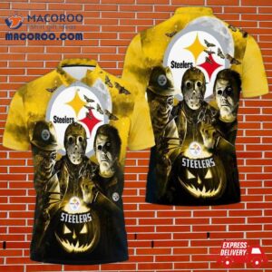 Freddy Jason Michael Myers Loves Pittsburgh Steelers Pumpkin Head Halloween 3D T Shirt Hoodie Sweater Jersey Polo