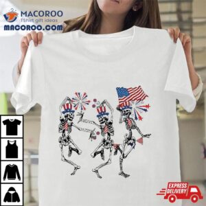 Funny Th Of July Dancing Skeleton Retro Patriotic Tshirt