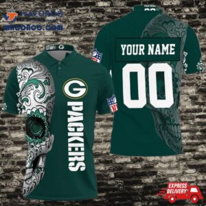 Green Bay Packers Nlf Fan Sugar Skull 3D Personalized Polo Shirt