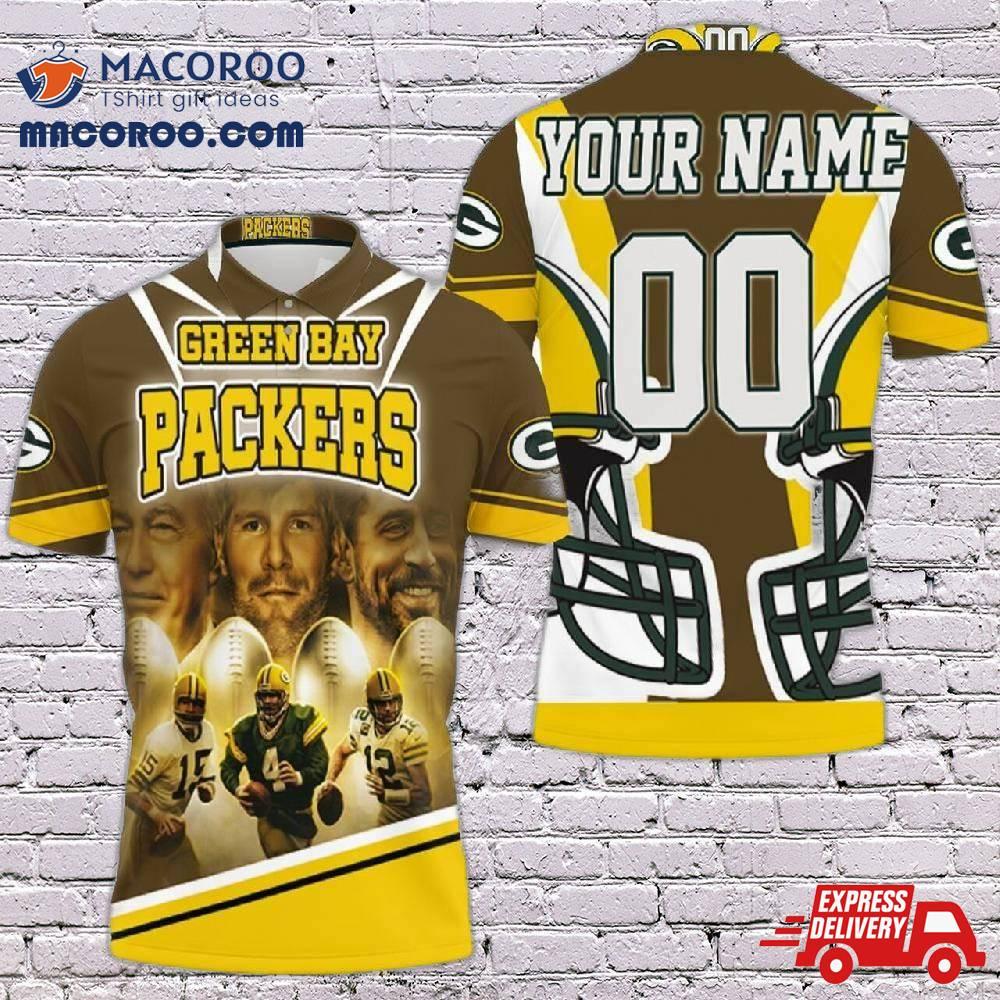Green Bay Packers Qbs Bart Starr 15 Brett Favre 4 Aaron Rodgers 12 Poster For Fans Personalized Polo Shirt Green Bay Packers Qbs Bart Starr 15 Brett Favre 4 Aaron Rodgers 12 Poster For Fans Personalized Polo Shirt
