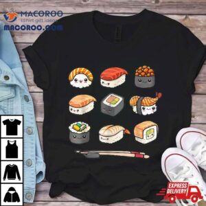 Happy Sushi Anime Kawaii Set Japanese Food Lover Otaku Manga Tshirt