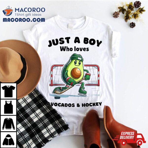 Just A Boy Who Loves Avocado And Hockey Funny Avocados Shirt