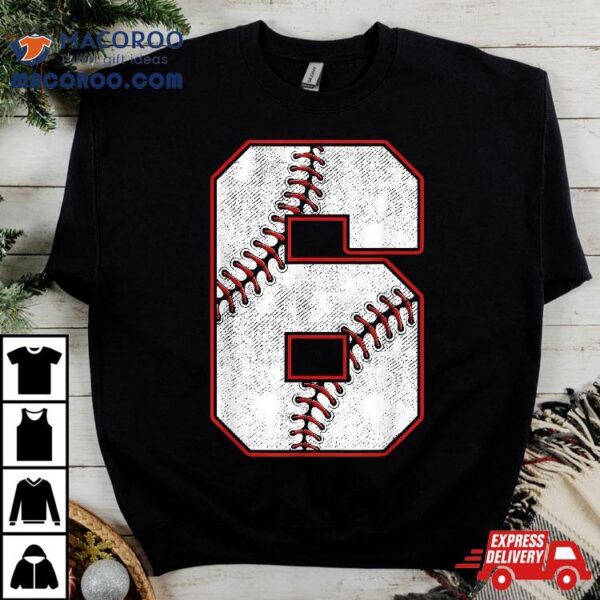 Kids 6 Year Old Shirt 6th Birthday Baseball Party Number #6