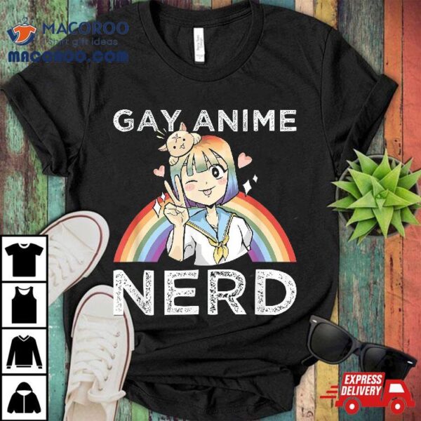 Lgbtq Rainbow Gay Anime Nerd Kawaii Neko Girl Pride Otaku Shirt