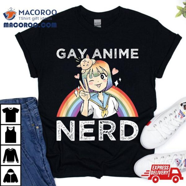 Lgbtq Rainbow Gay Anime Nerd Kawaii Neko Girl Pride Otaku Shirt