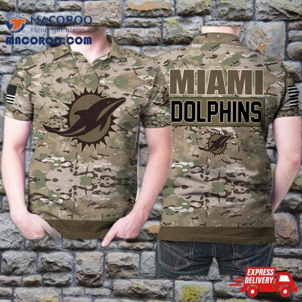 Miami Dolphins Camouflage Pattern Us Flag 3D Printed Gift For Fan Polo Shirt