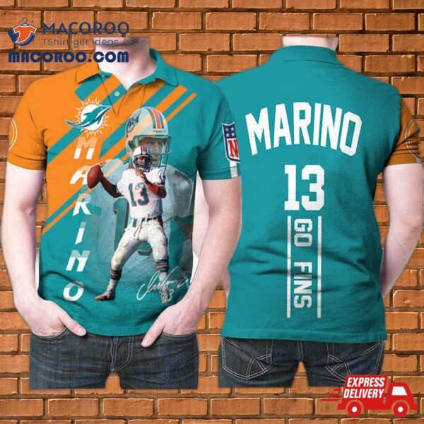 Miami Dolphins Dan Marino 13 Go Fins Signature 3D Printed Gift For Fan Polo Shirt