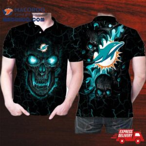 Miami Dolphins Lava Skulls Tiger 3D Printed Gift For Dolphin Fan Polo Shirt