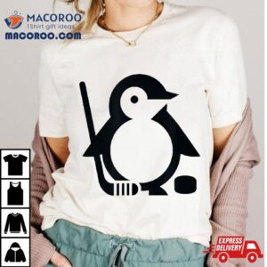 Minimalist Penguin Silhouette Ice Hockey Player Design Tshirt