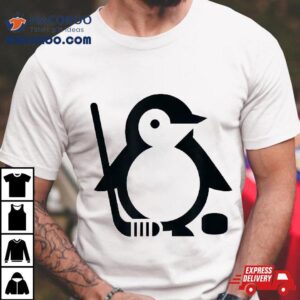 Minimalist Penguin Silhouette Ice Hockey Player Design Tshirt