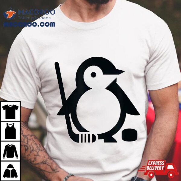 Minimalist Penguin Silhouette Ice Hockey Player Design Shirt