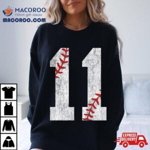 Number #11 Vintage 11th Birthday Baseball Lover 11 Years Old Shirt