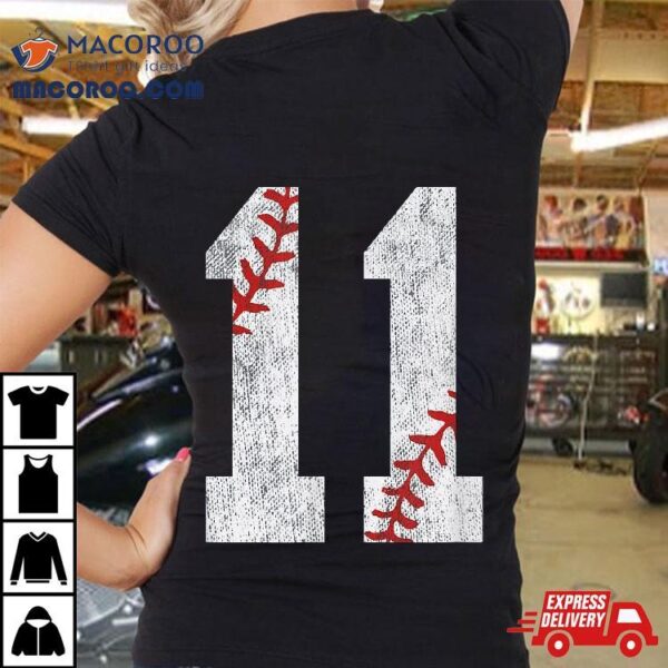 Number #11 Vintage 11th Birthday Baseball Lover 11 Years Old Shirt