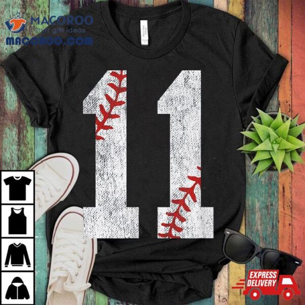 Number #11 Vintage 11th Birthday Baseball Lover 11 Years Old Shirt