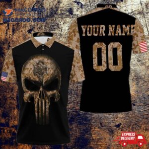 Ohio State Buckeyes Skull 3D With Camourflage Sleeves Personalized Polo Shirt