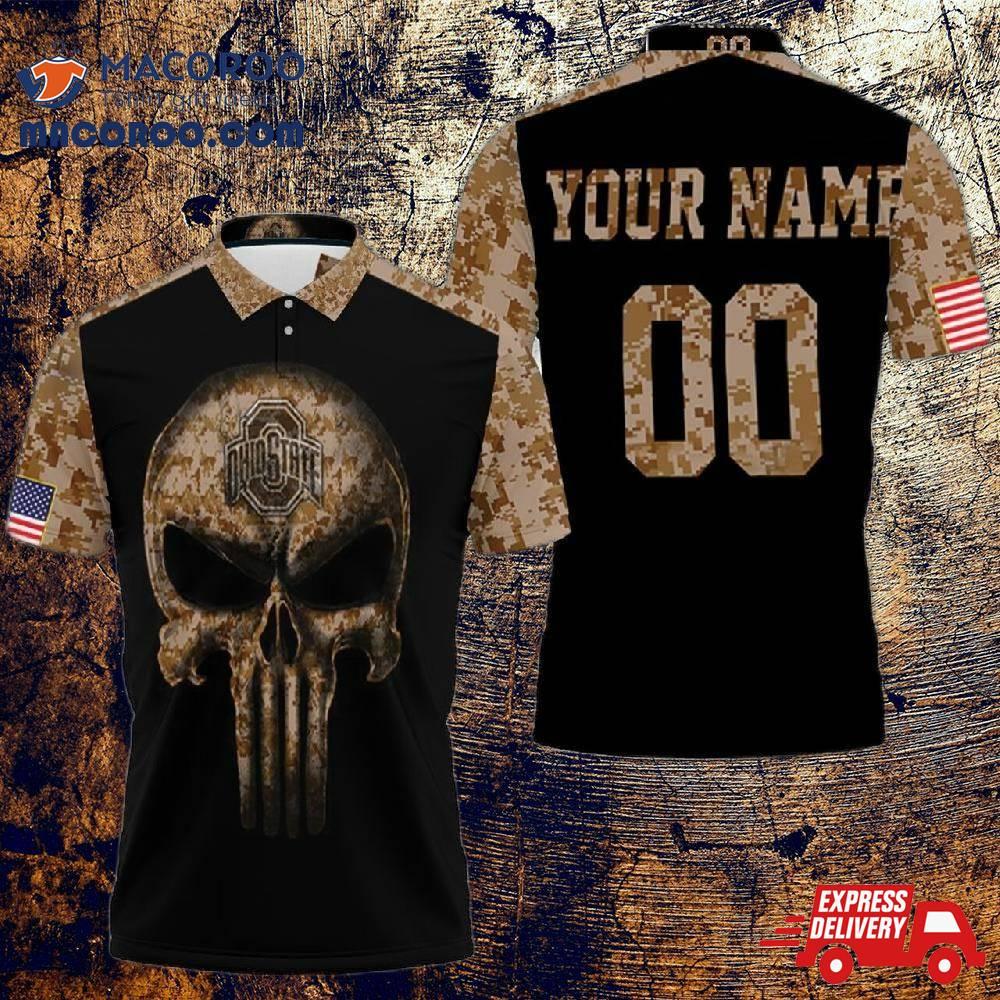 Ohio State Buckeyes Skull 3D With Camourflage Sleeves Personalized Polo Shirt Ohio State Buckeyes Skull 3D With Camourflage Sleeves Personalized Polo Shirt