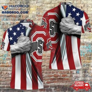 Ohio State Buckeyes Under American Flag 3D Jersey Polo