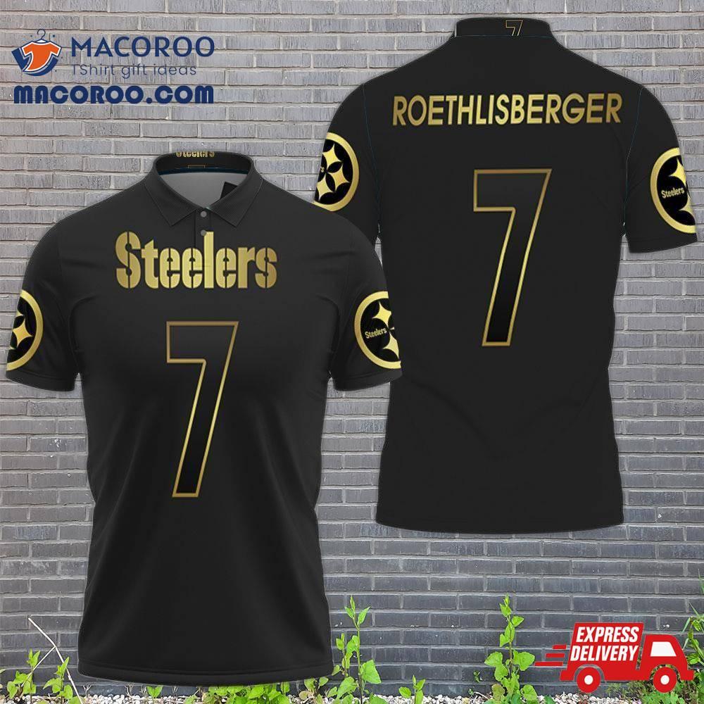 Pittsburgh Steelers 7 Ben Roethlisberger Black Golden Edition Jersey Inspired Polo Shirt Pittsburgh Steelers 7 Ben Roethlisberger Black Golden Edition Jersey Inspired Polo Shirt