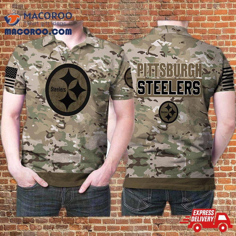 Pittsburgh Steelers Camouflage Pattern American Us Flag 3D Printed Gift For Fan Polo Shirt Pittsburgh Steelers Camouflage Pattern American Us Flag 3D Printed Gift For Fan Polo Shirt