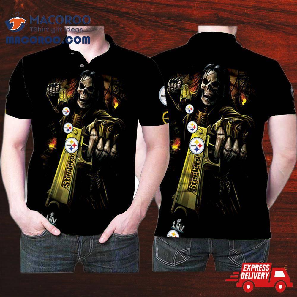 Pittsburgh Steelers Death God Hold Pistol 3D Printed Gift For Fan Polo Shirt Pittsburgh Steelers Death God Hold Pistol 3D Printed Gift For Fan Polo Shirt