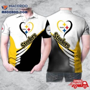 Pittsburgh Steelers Yellow Black Heart Logo Pattern 3D Printed Gift For Fan Polo Shirt