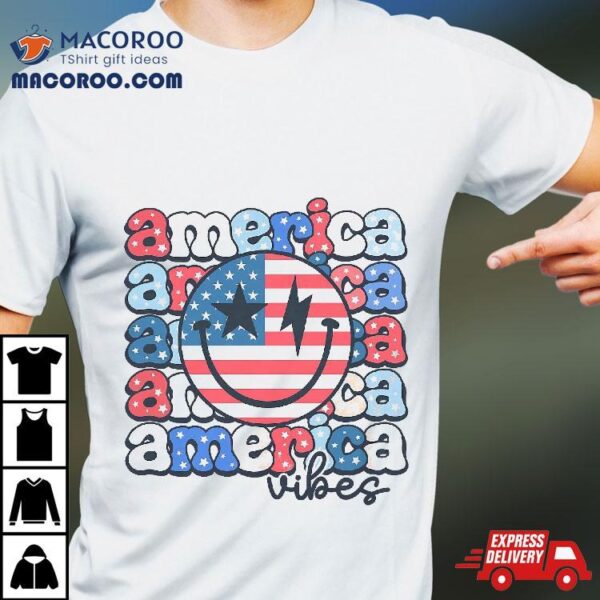 Retro 4th Of July America Vibes Groovy Smile Patriotic Shirt