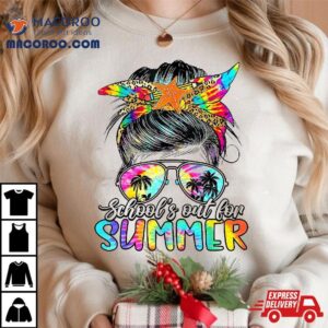 School’s Out For Summer Messy Bun Tie Dye Sunglasses Floral Shirt