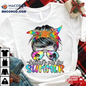 School’s Out For Summer Messy Bun Tie Dye Sunglasses Floral Shirt