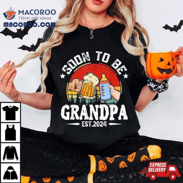 Soon To Be Grandpa 2024 Retro Pregnancy Announcet Dad Shirt