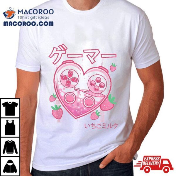 Video Gamer Japanese Kawaii Strawberry Milk Anime Aesthetic Shirt