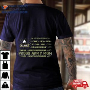 Vintage Proud Army Mom Camo American Flag Veteran Tshirt