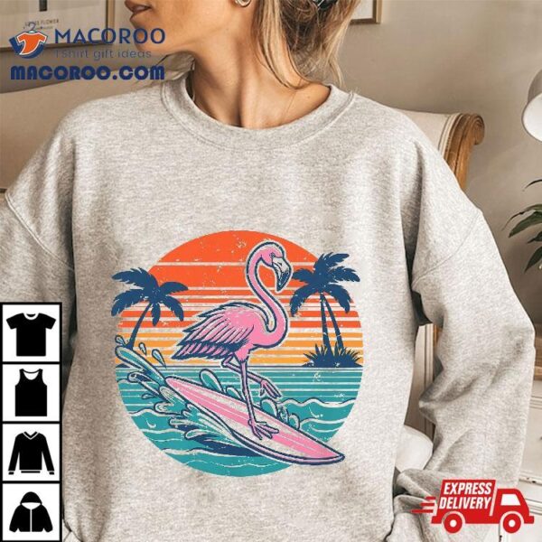 Vintage Style Beach Flamingo Surfing 70s Retro Hawaiian Shirt