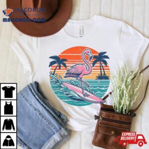 Vintage Style Beach Flamingo Surfing S Retro Hawaiian Tshirt