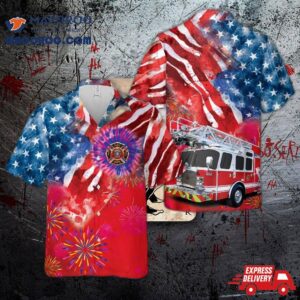Firefighter Fire Truck, 4th Of July Hawaiian Shirt